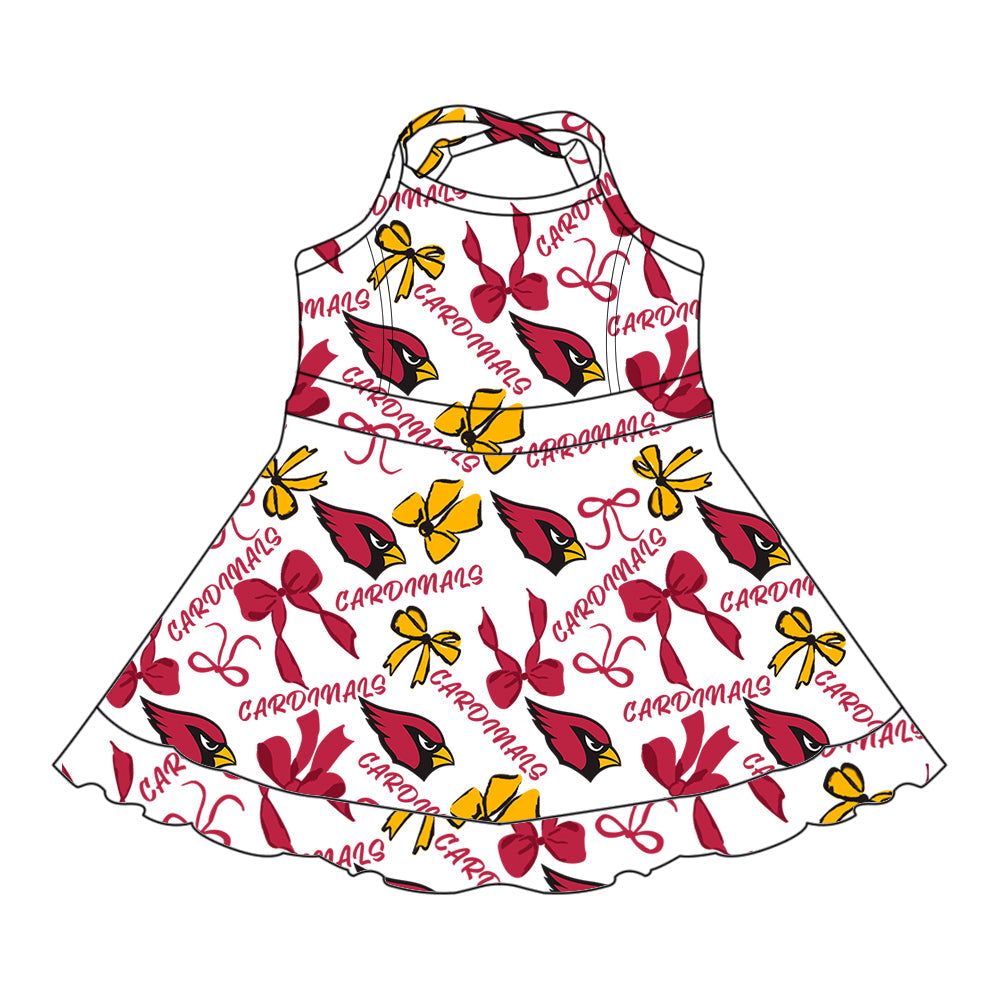 Preorder (moq 5)Baby Strap Birds Bows Team Ruffle Knee Length Dresses