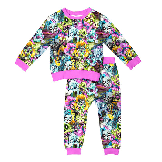 Baby Girls Halloween Ghost Purple Top Pants Pajamas Clothes Sets Preorder(moq 5)