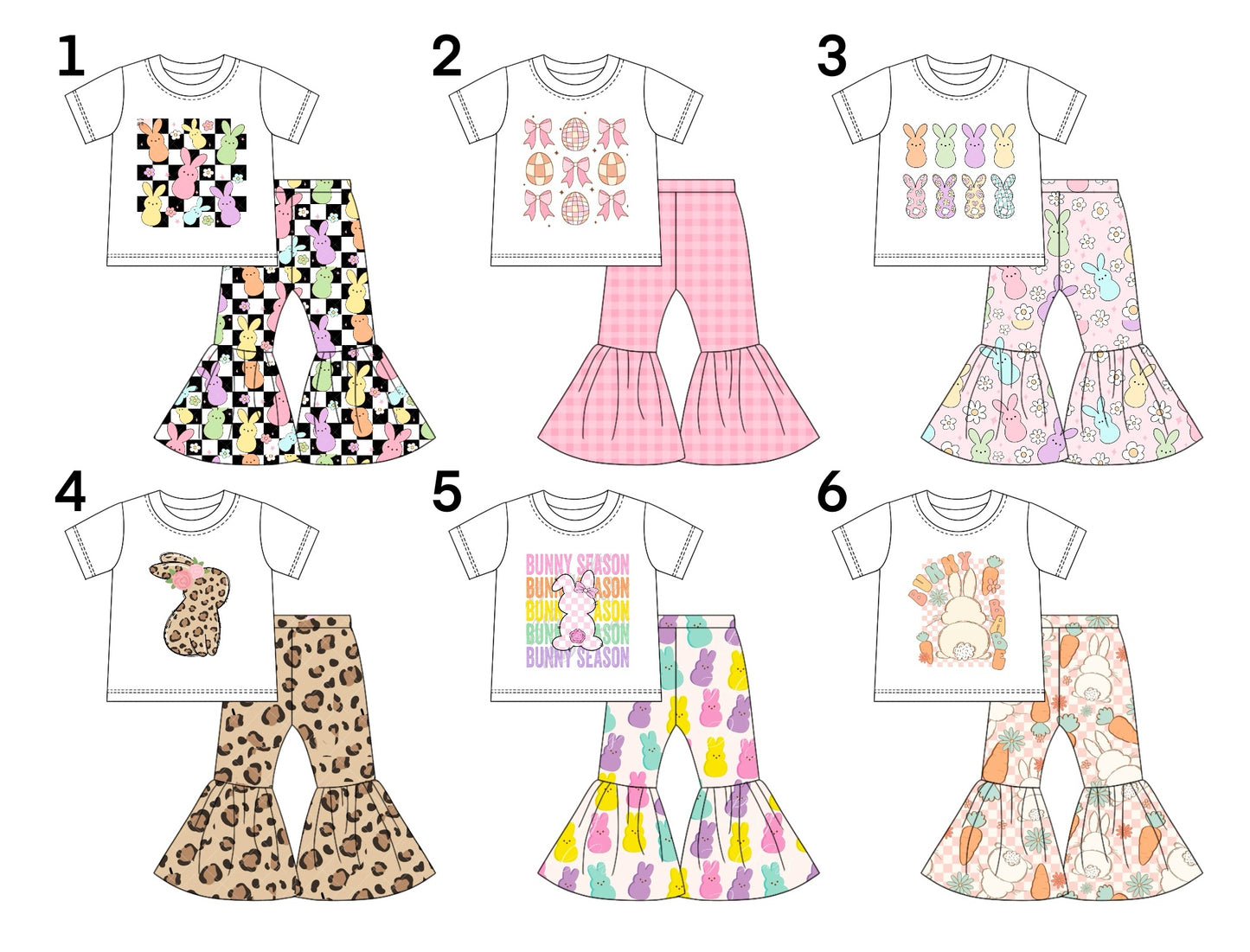 Preorder (moq 5 each item)Baby Girls Easter Rabbits Shirts Bell Pants Clothes Sets