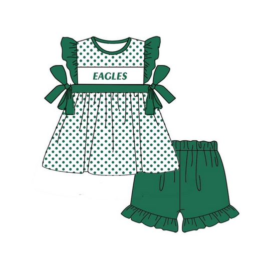 Baby Girls Eagles Bows Team Tunic Top Ruffle Shorts Clothes Sets split order preorder May 27th