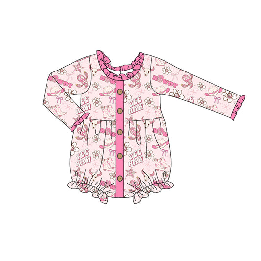 Baby Infant Girls Pink Howdy Cow Buttons Rompers preorder(moq 5)