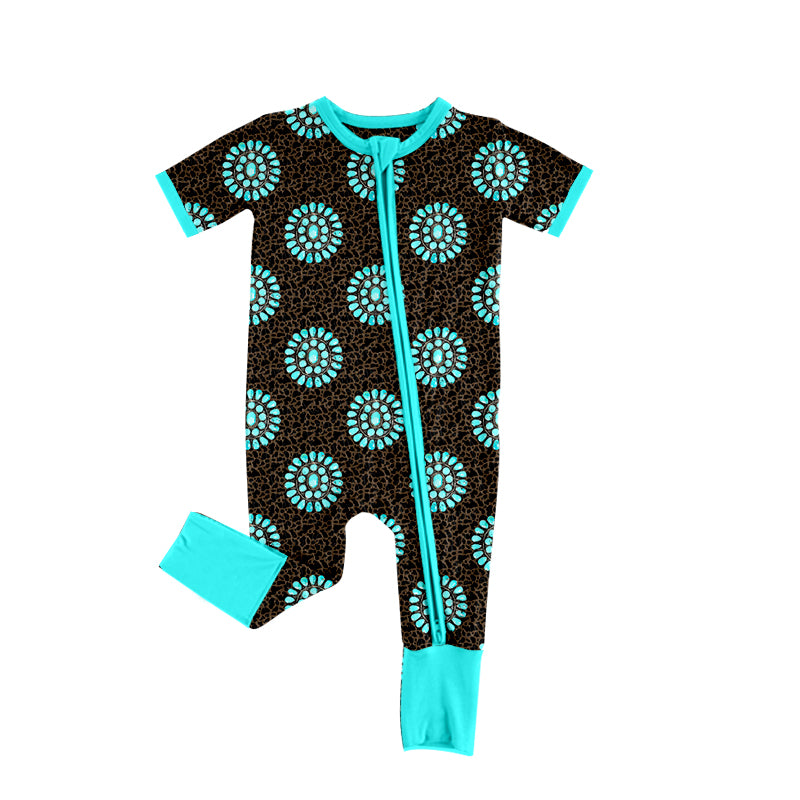 Preorder (moq 5)Baby Boys Camo Turquoises Western Zipper Footie Rompers