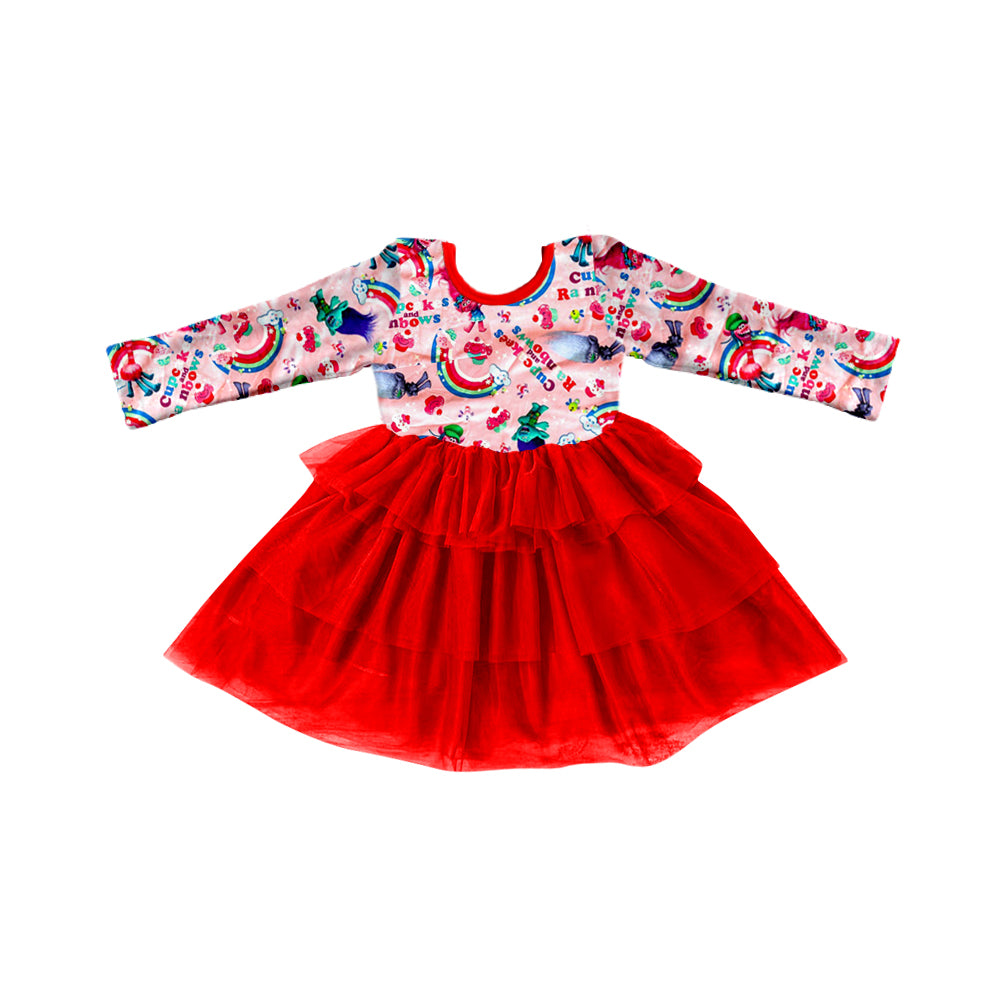 Baby Girls Cartoon Hair Monster Ruffle Tutu Knee Length Dresses preorder(moq 5)