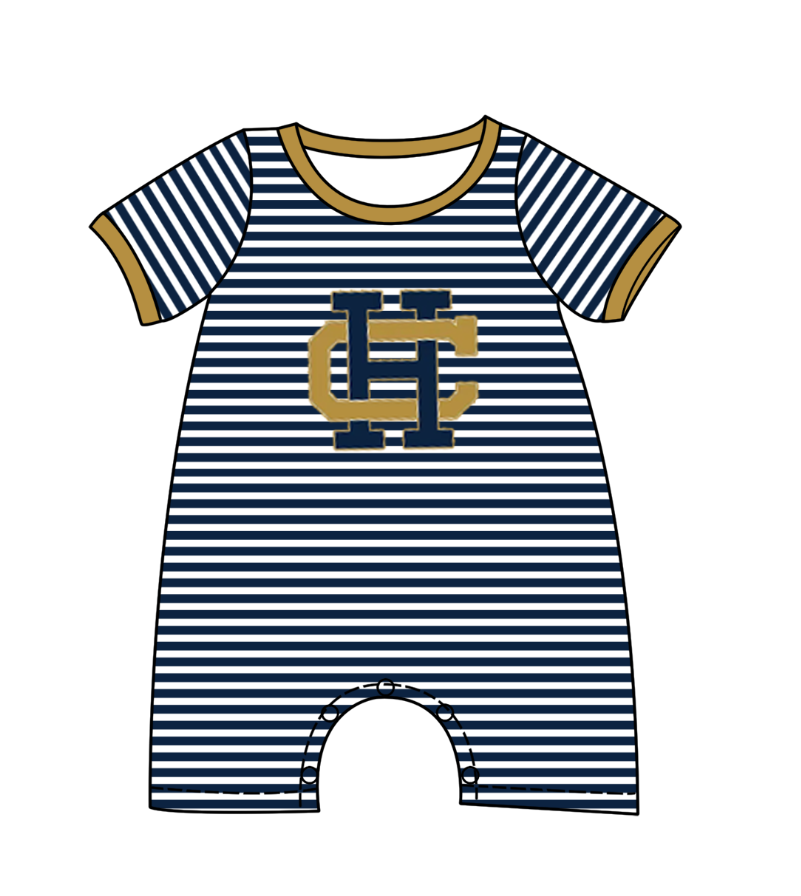 preorder(moq 5) Baby Boys Short Sleeve Blue Stripe CH Team Rompers