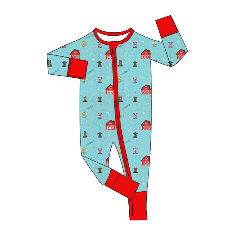 Baby Infant Boys Farm House Zip Rompers preorder(moq 5)