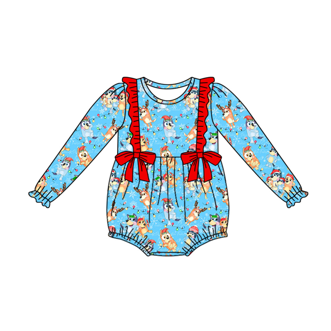 Baby Toddler Girls Christmas Dogs Bows Long Sleeve Rompers preorder(moq 5)