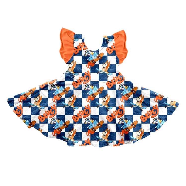 Baby Girls Orange Dogs Rocket Flutter Sleeve Knee Length Dresses Preorder(moq 5)