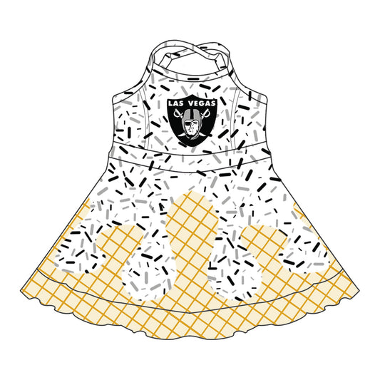 Preorder (moq 5)Baby Girls Drip Sprinkles Raiders Team Shorts Ruffle Knee Length Dresses