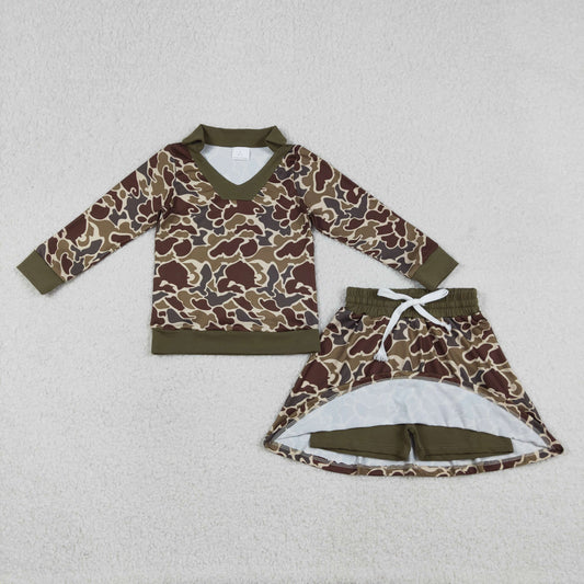Baby Girls Brown Camo Long Sleeve Skirts Shorts Hunting Clothes Sets
