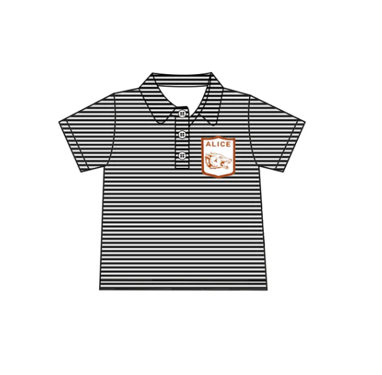 Preorder(moq 5) Baby Boys Black Stripes Alice Team Short Sleeve Tee Pullovers Shirts Tops