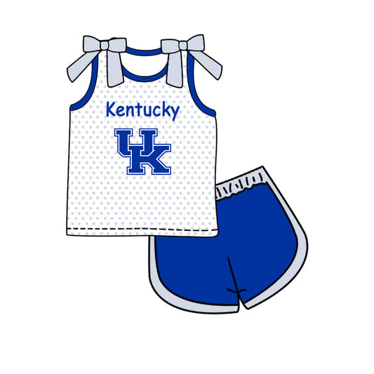 Preorder (moq 5)Baby Girls Bows Sleeveless UK Polka Dots Top Short Team Clothes Set