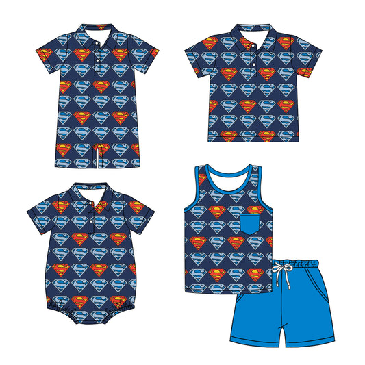 Preorder moq 5 Custom Baby Boys Navy Short Sleeves Button Gems Top Short Set Polo Shirts And Rompers