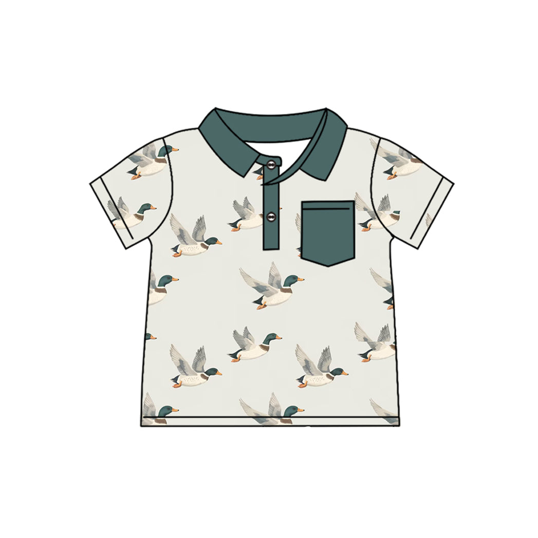 Preorder(MOQ 5)Baby Boys Duck Hunting Pocket Short Sleeve Pullovers Tops
