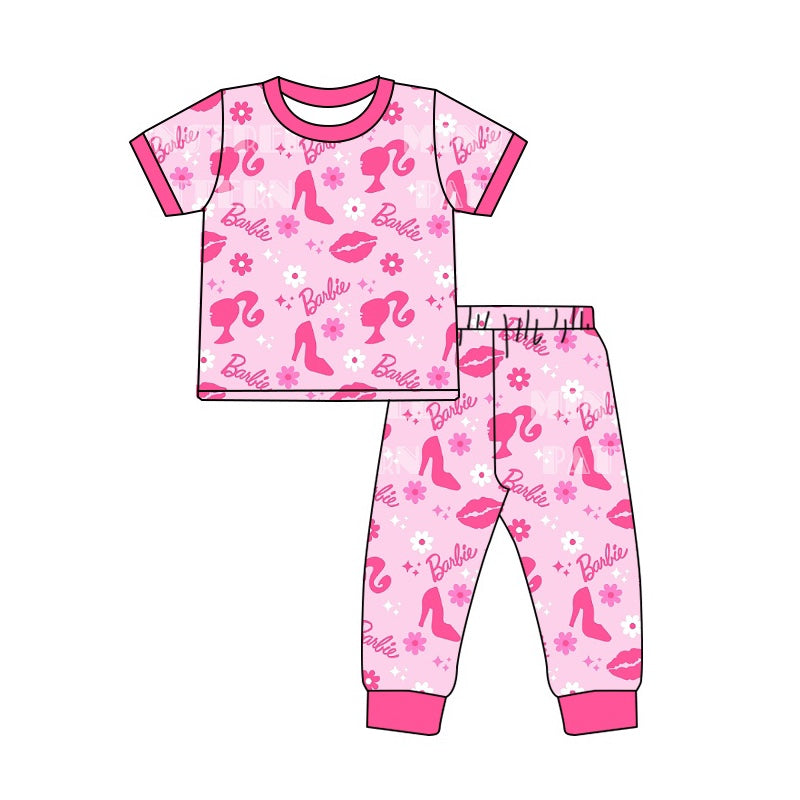 Baby Girls Pink Doll Shirt Pants Pajamas Boutique Outfits Sets preorder(moq 5)