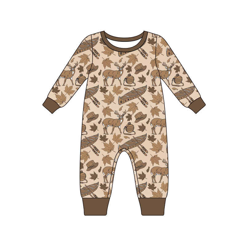 Baby Boys Thanksgiving Turkey Deer Print Long Sleeve Rompers preorder(moq 5)