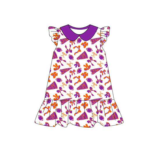 Preorder (moq 5)Baby Girls Orange Pink flutter sleeve Team Knee Length Dresses