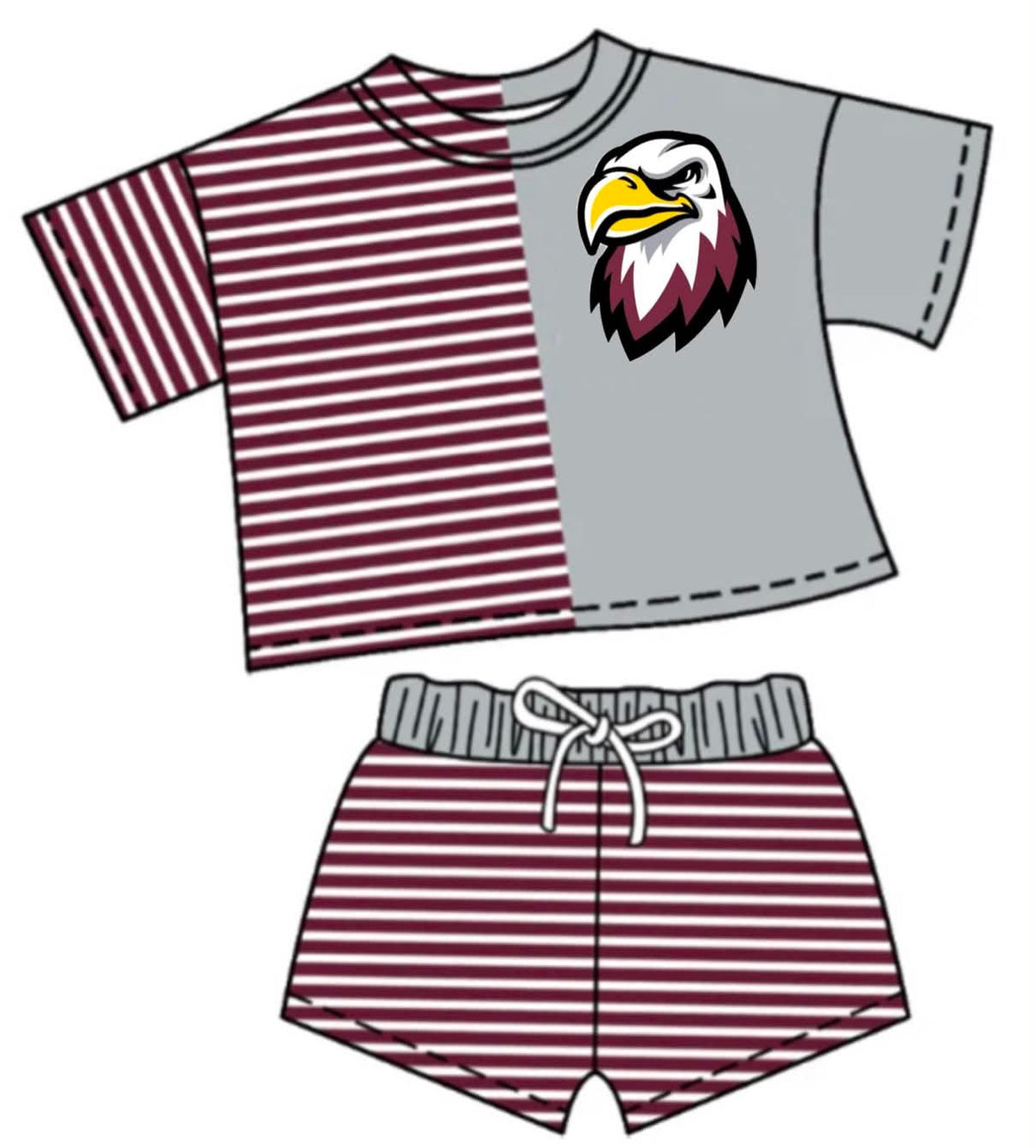Preorder (moq 5)Baby Boys Short Sleeve Eagle Top Stripe Shorts Team Clothes Sets