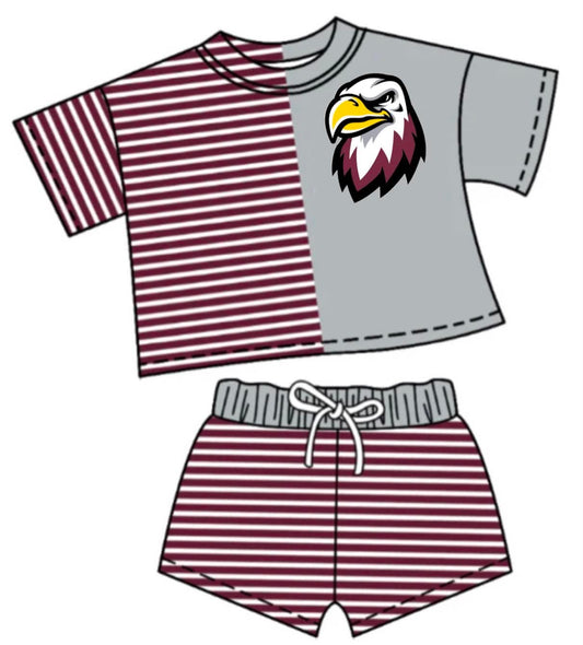 Preorder (moq 5)Baby Boys Short Sleeve Eagle Top Stripe Shorts Team Clothes Sets