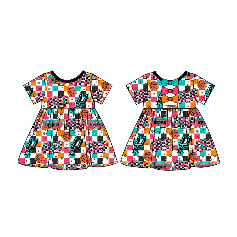 preorder (moq 5) Baby Girls Basketball Short Sleeve Bows Knee Length Dresses