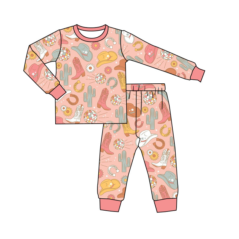 Baby Girls Western Boots Cactus Top Pants Pajamas Clothes Sets Preorder(moq 5)