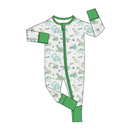 Baby Infant Boys Dinosaurs Construction Zip Rompers preorder(moq 5)