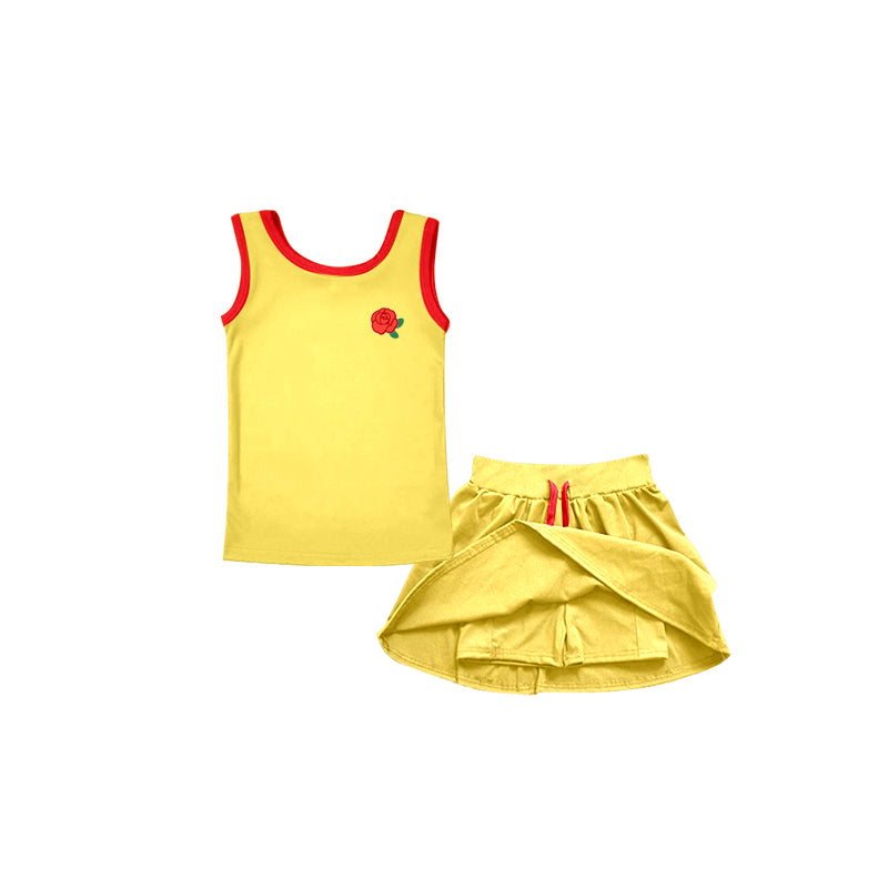 Preorder(moq 5)Baby Girls Rose Princess Sleeveless Tee Shirt Skorts Clothes Sets