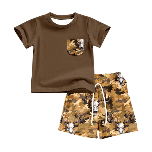 Baby Boys Toddler Western Camo Deer Short Sleeve Shirt Shorts Clothes Sets preorder(moq 5)