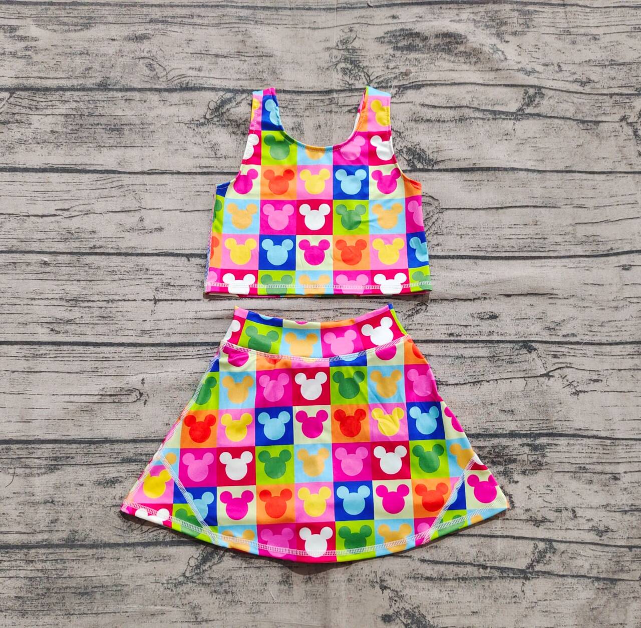 Preorder (moq 5)Baby Girls Colorful Mouse Cartoon Top Skirt Skort Sets