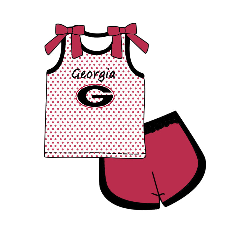 Preorder (moq 5)Baby Girls Bows Sleeveless Georgia Polka Dots Top Short Team Clothes Set