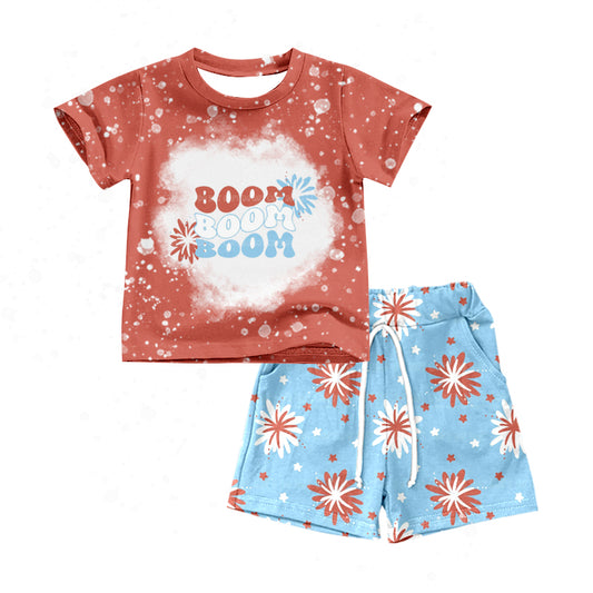 Baby Boys 4th Of July Boom Shirts Fierworks Shorts Clothes Sets preorder(moq 5)