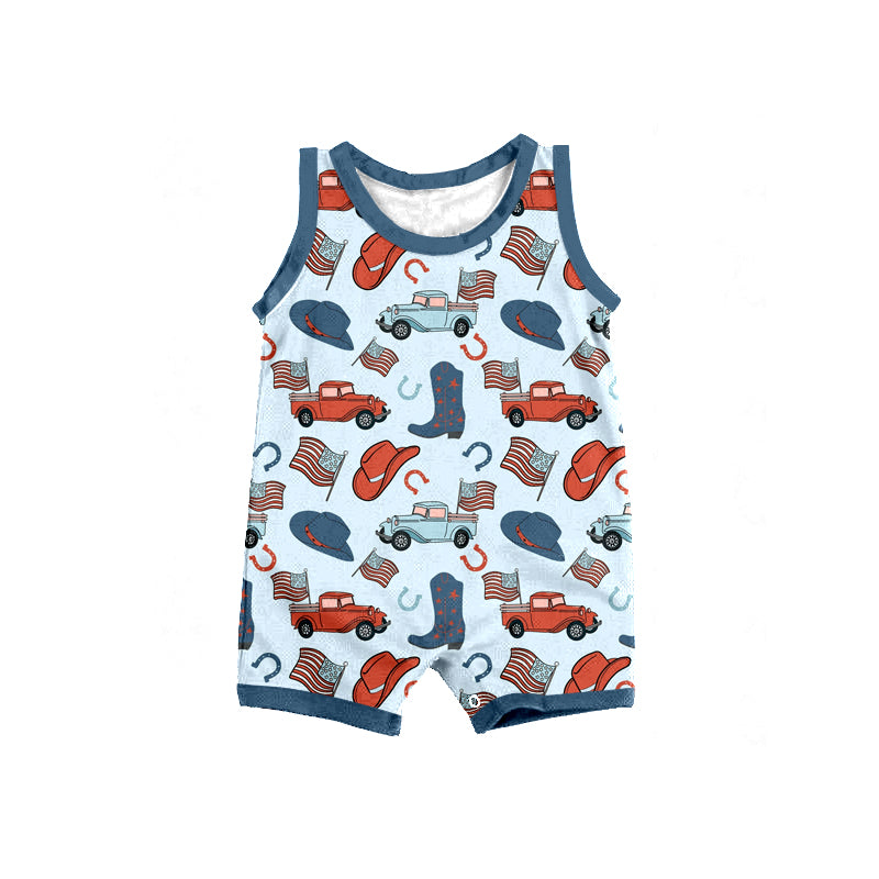 Baby Infant Boys 4th Of July Cars Sleeveless Rompers preorder(moq 5)