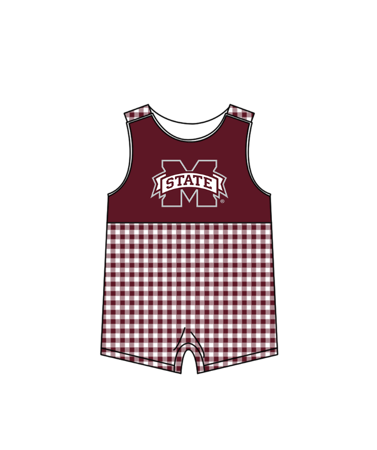 Preorder (moq 5)Baby Boys Sleeveless Red Checked M State Team Rompers