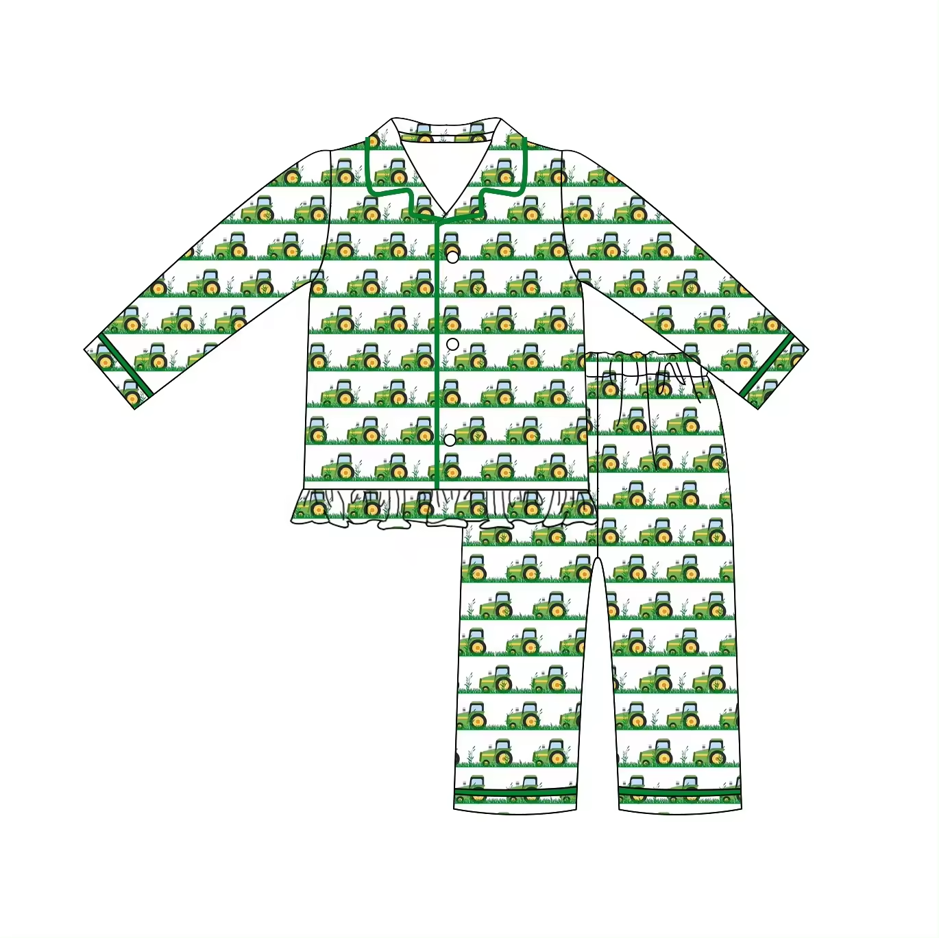 Baby Girls Green Tractor Shirt Pants Pajamas Clothes Sets Preorder(moq 5)