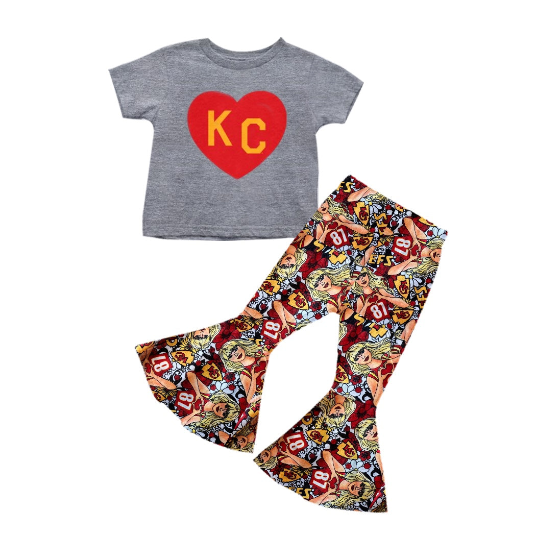 Baby Girls KC Grey Shirt Top Singer Team Bell Pants Clothing Sets Preorder(moq 5)