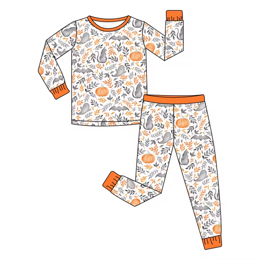 Baby Girls Pumpkin Bats Ghost Tee Top Pants Pajamas Outfits Preorder(moq 5)