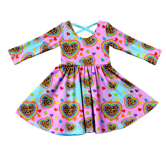 Baby Girls Long Sleeve Valentines Leopard Hearts Dresses preorder(moq 5)