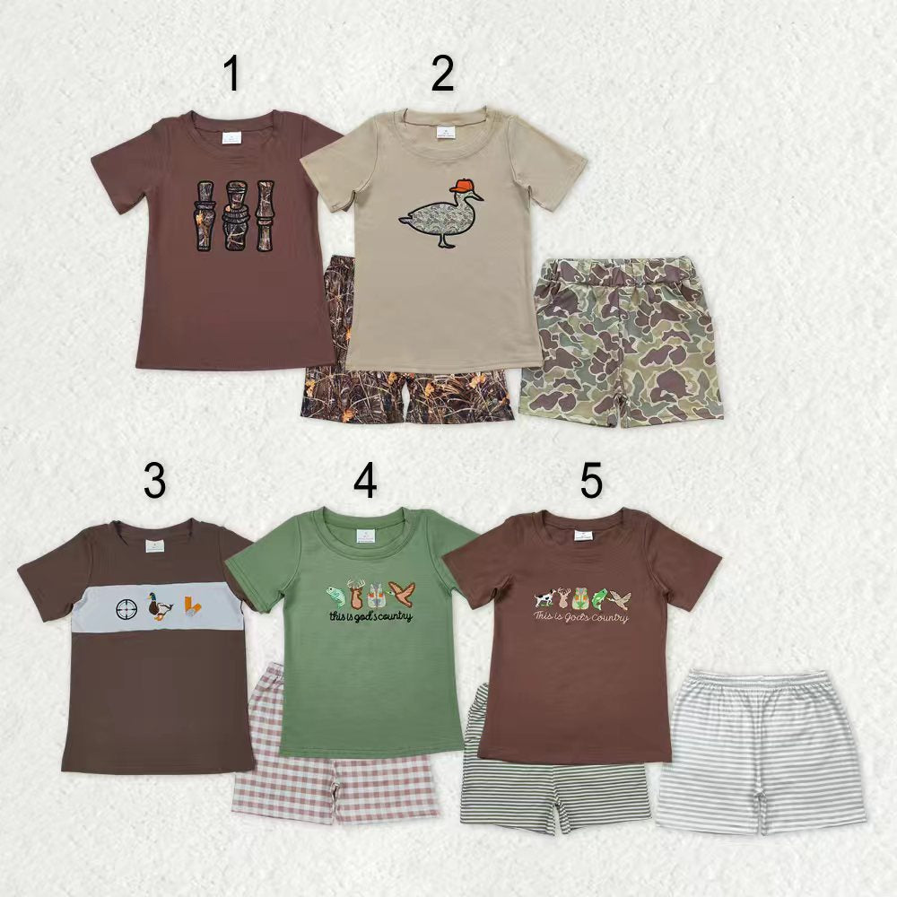 Sibling Baby Boys Embroidery Ducks Top Shorts Hunting Clothes Sets