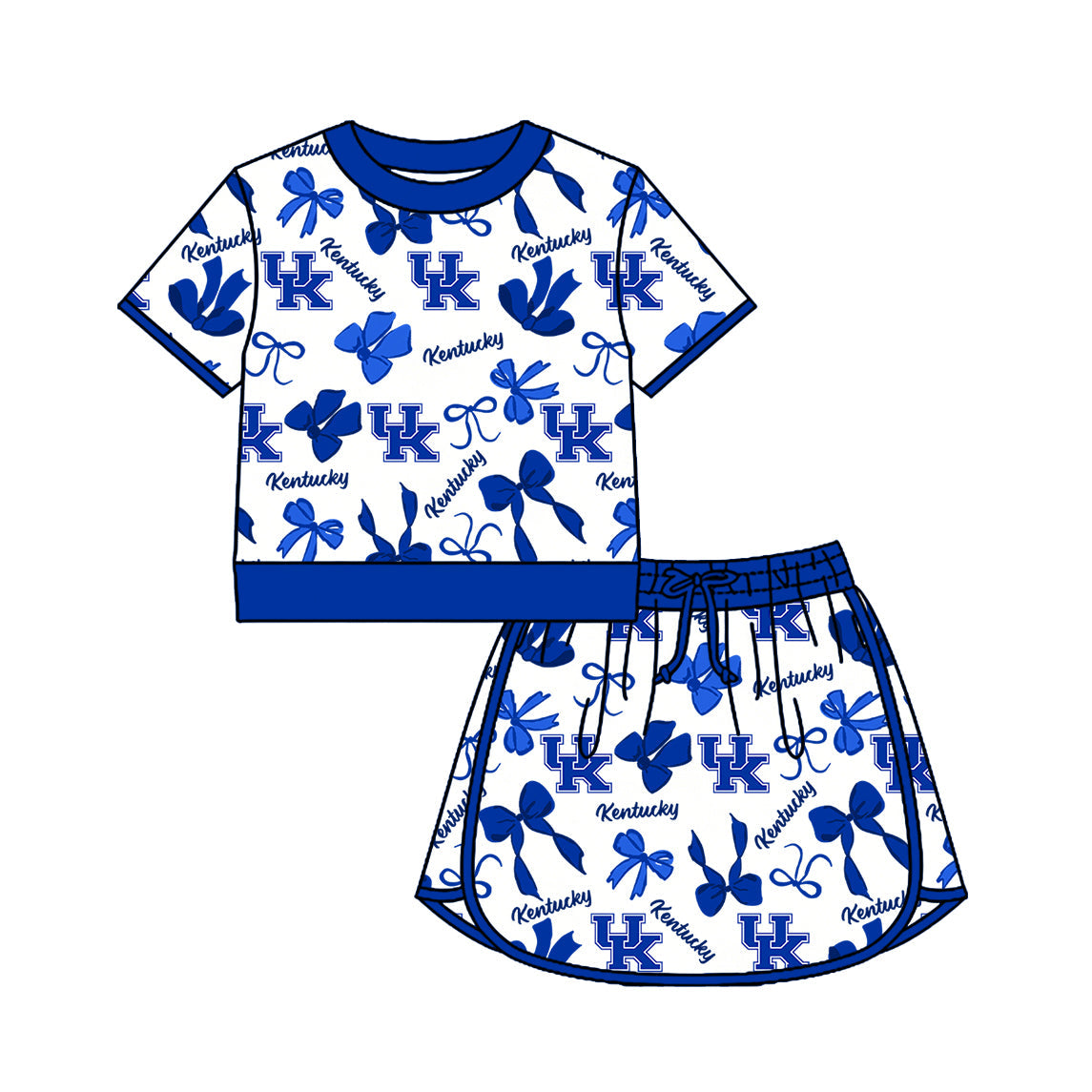 Preorder (moq 5)Baby Girls Bows Kentucky Top Skirt Short Team Clothes Set