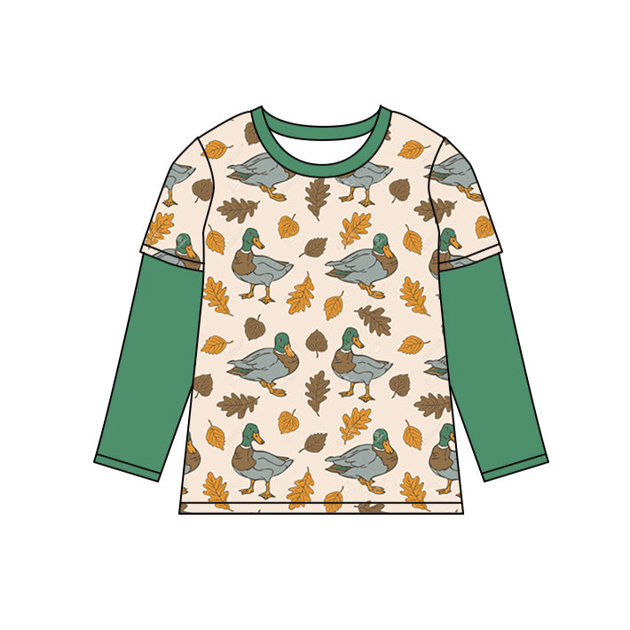 Baby Girls Fall Mallard Ducks Leaves Long Sleeve Tee Shirts Tops preorder(MOQ 5)