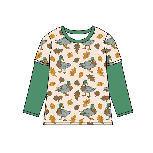 Baby Girls Fall Mallard Ducks Leaves Long Sleeve Tee Shirts Tops preorder(MOQ 5)