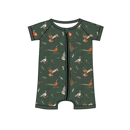 Baby Infant Boys Dark Green Ducks Zip Short Sleeve Rompers preorder(moq 5)