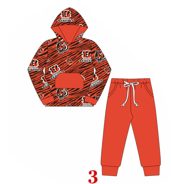 Preorder (moq 5)Baby Girls Orange Tiger Stripes Pockets Hoodies Leggings Pant Team Set