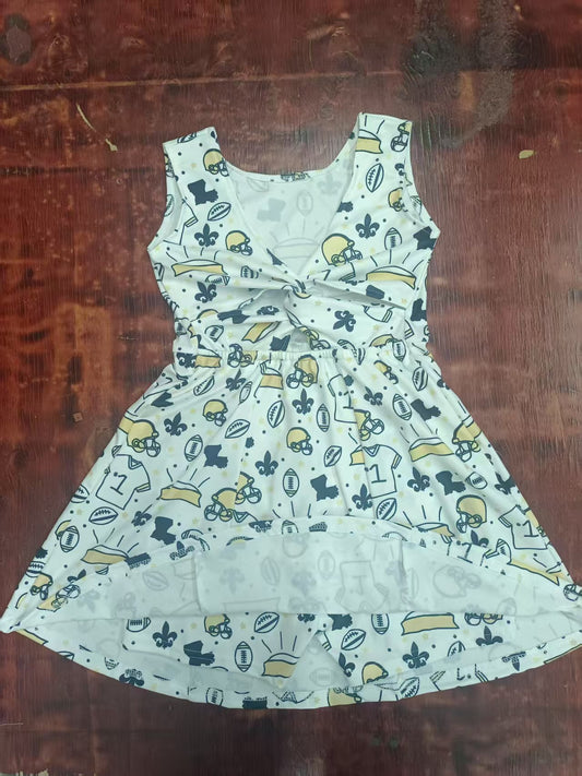 Preorder moq 5 Baby Girls Sleeveless Footballs Hats Skort Knee Length Dress