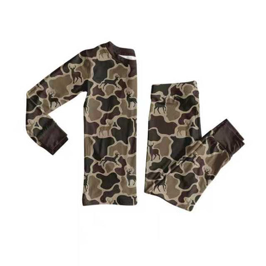 Preorder (moq 5)Baby Boys Dark Brown Deer Camo Top Pants Western Pajamas Set