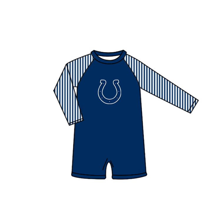 Preorder moq 5 Baby Boys Navy Stripe Long Sleeve Colts Team Swimsuits