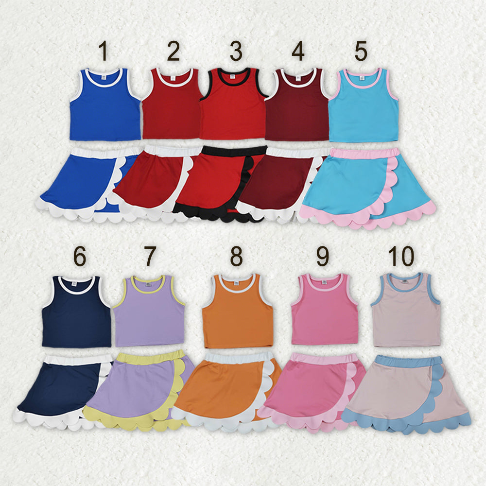 Sibling Baby Girls Sleeveless Vests Top Scallop Skirt Short Yoga Active Clothes Set