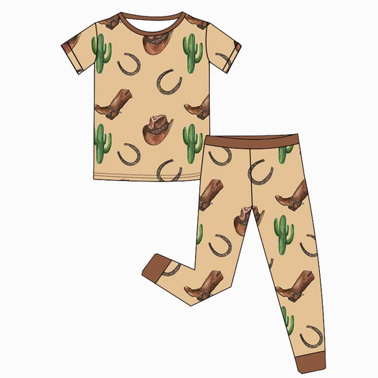 Baby Girls Cactus Western Top Pants Bamboo Pajamas Clothes Sets Preorder(moq 5)