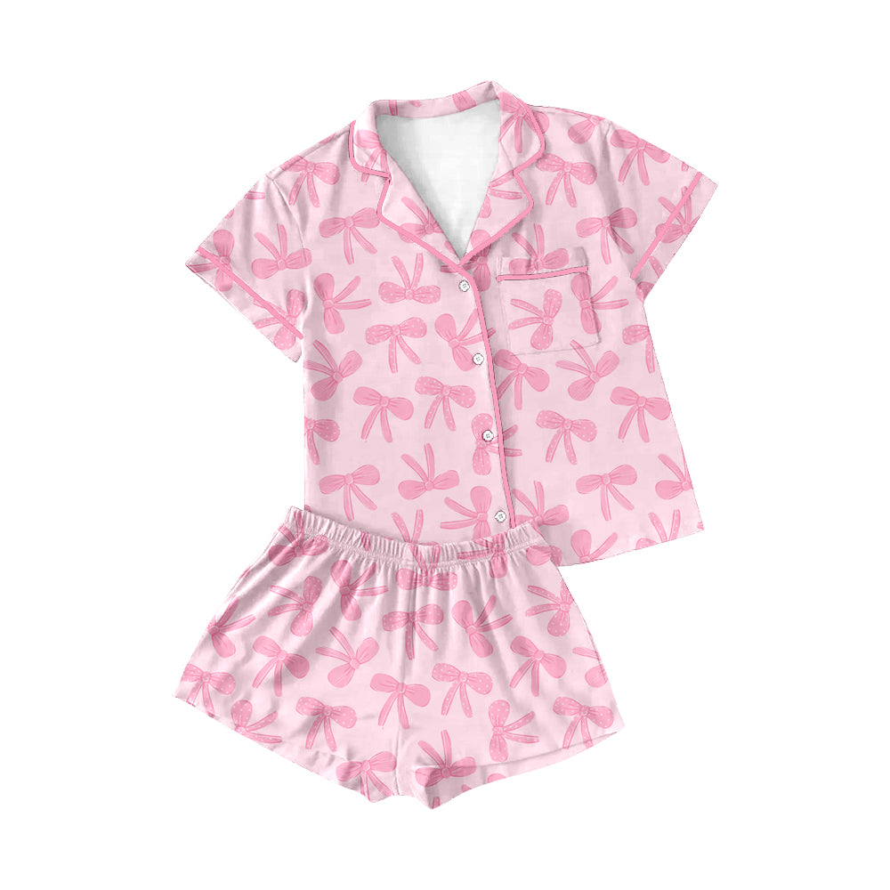 Adult Women Pink Bows Buttons Tops Shorts Pajamas Preorder