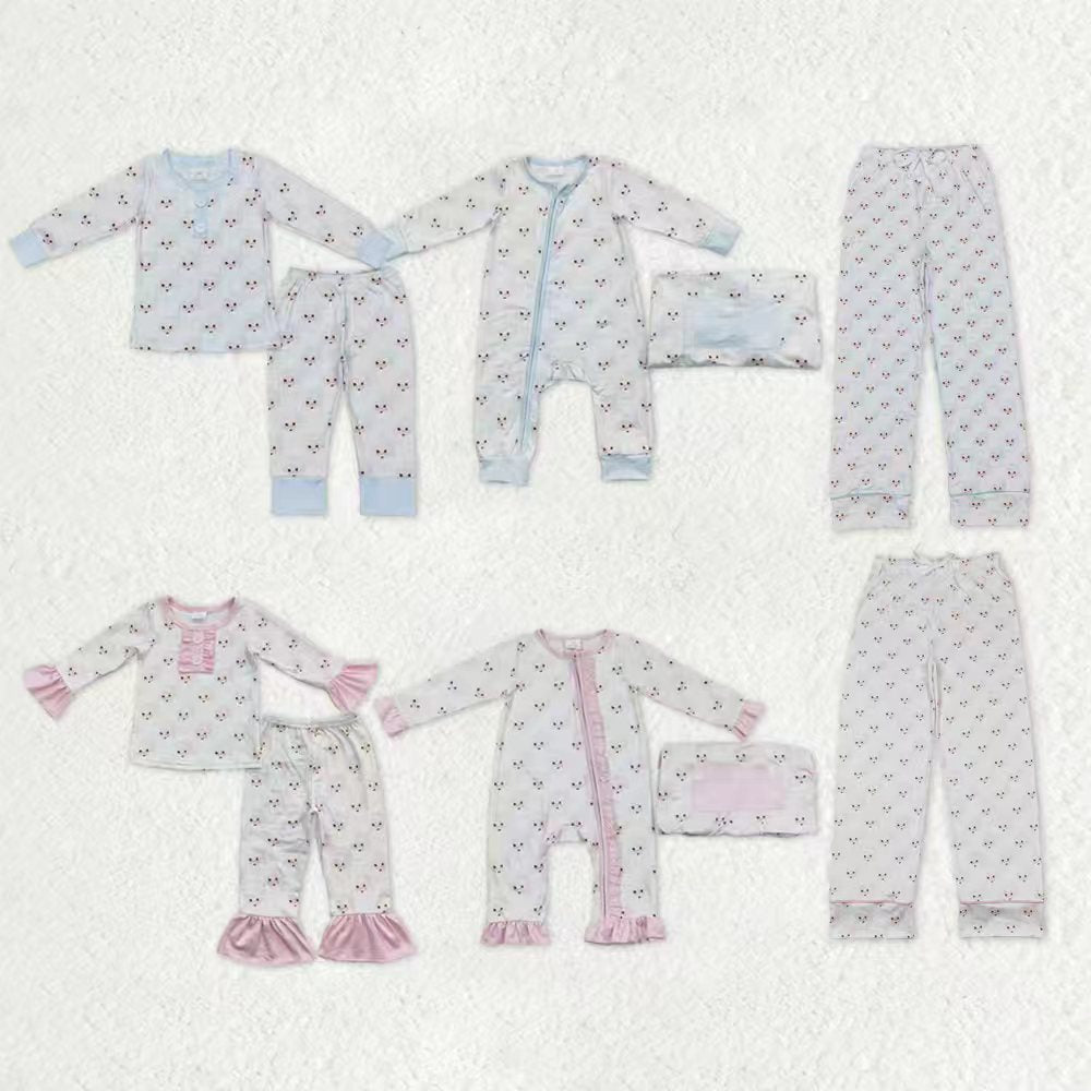 Family Sibling Santa Checked Button Top Pants Christmas Pajamas Sets Zipper Footie Rompers Adult Pants