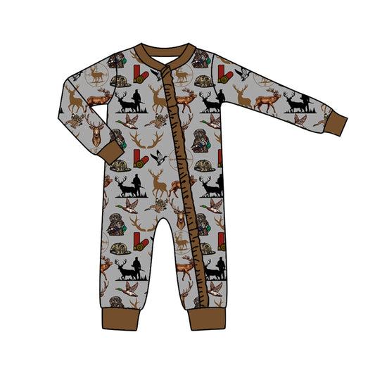 Baby Girls Fall Deers Ducks Hunting Long Sleeve Zip Rompers preorder(moq 5)